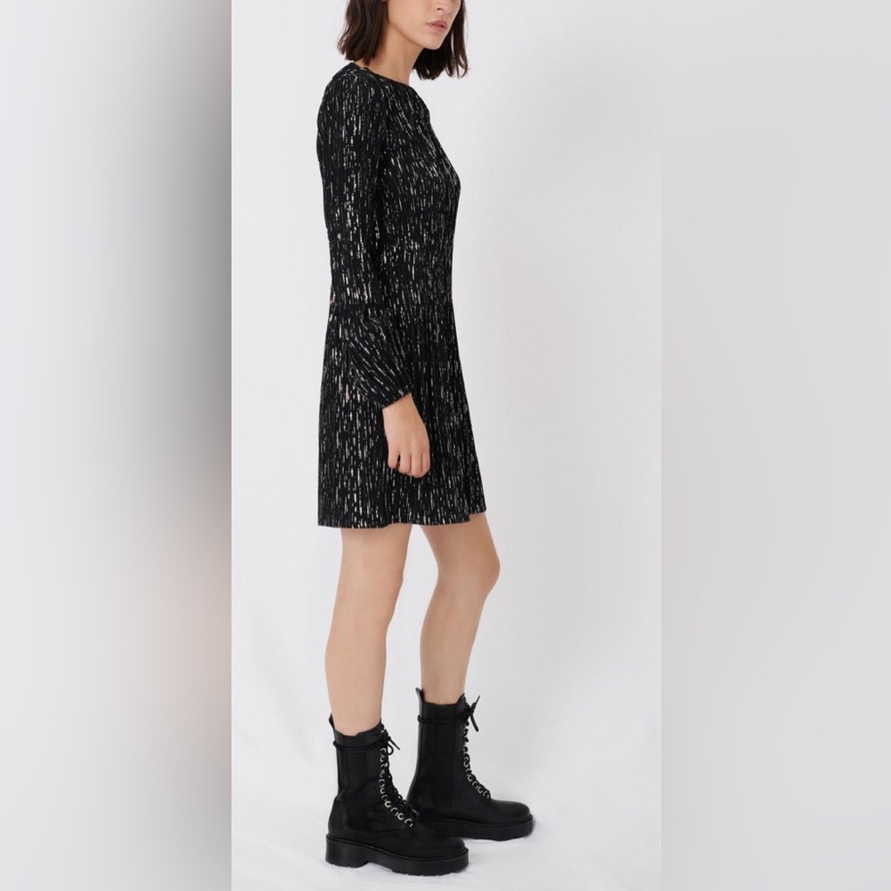 MAJE Rocketa Short Pleated Dress In Lurex Print - Picture 3 of 10
